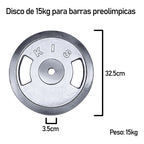 Disco Preolímpico 15kg Cromado Pesas Profesional Con Agarres