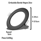 20 Foco Plafon Embutido Redondo 24w Luz Fria Borde Negro