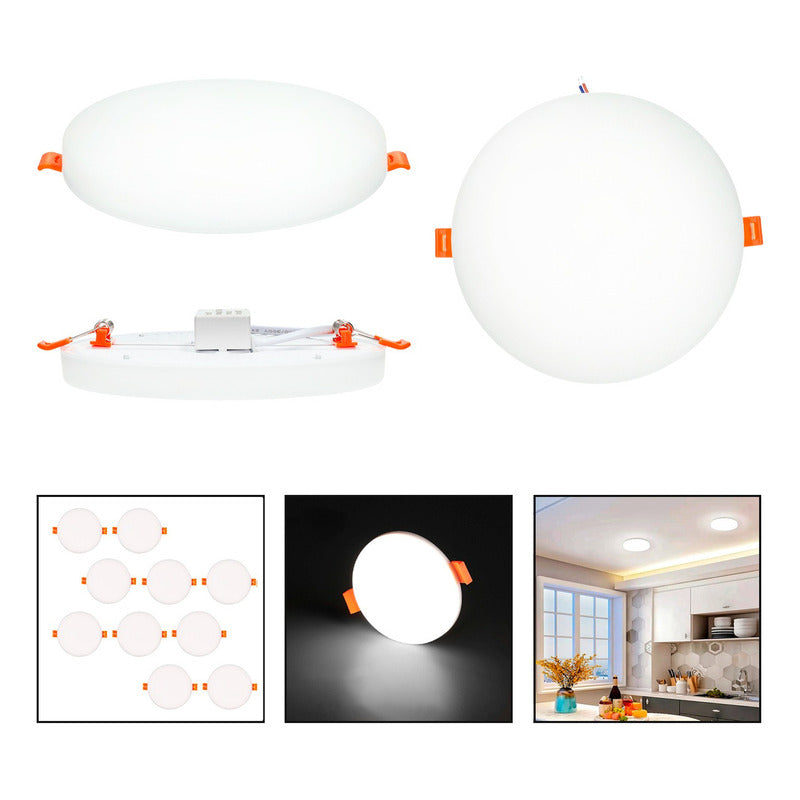 Pack 10 Foco Plafon Embutido 48w Sin Bordes Redondo Luz Fria