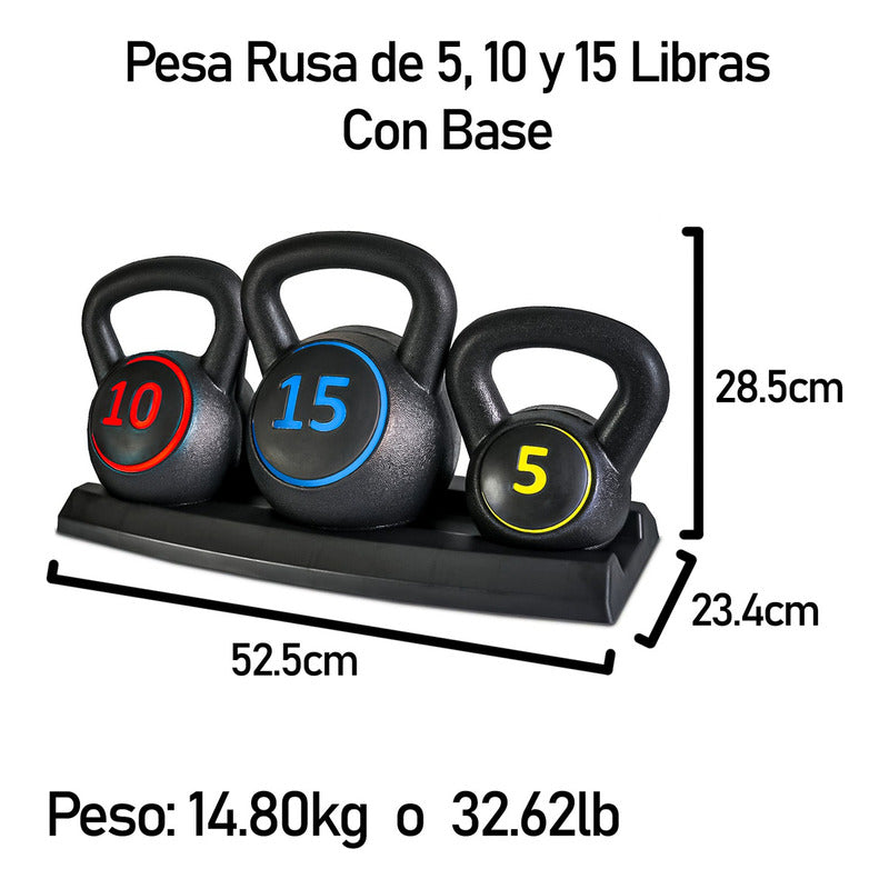 Kettlebell Set 3 Pesas Rusas 2.5/4.5/7 Kg Con Base Boomfit