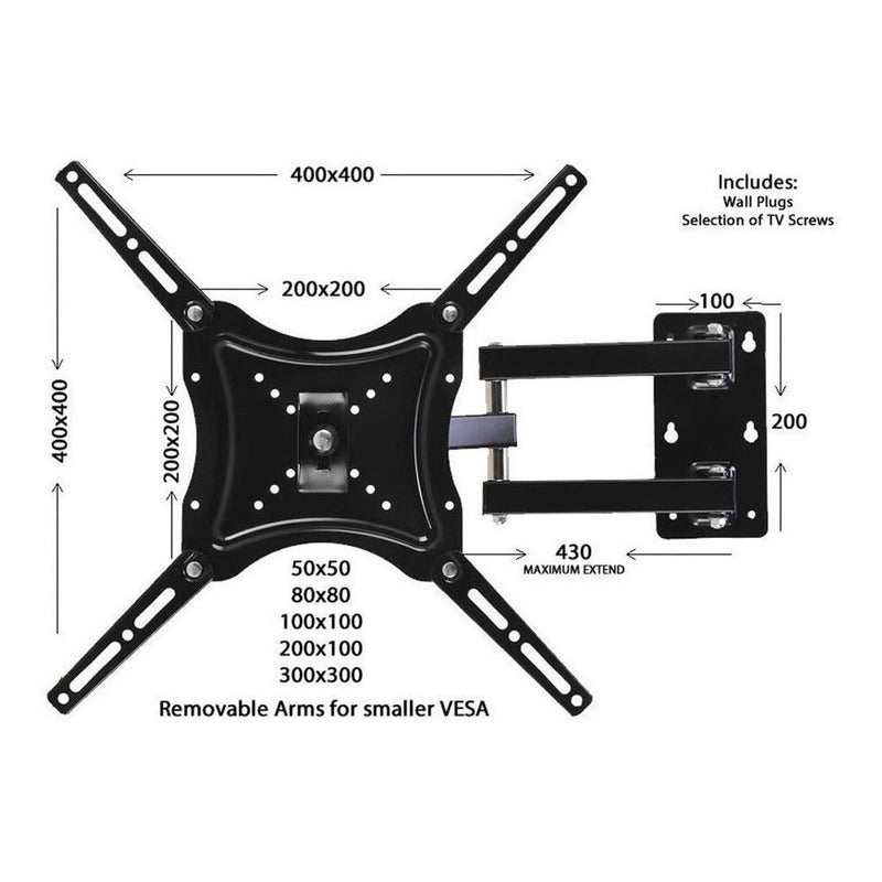 Soporte Tv Brazo 180 Grados 14 A 55  Pulgadas Peso Max 50kg