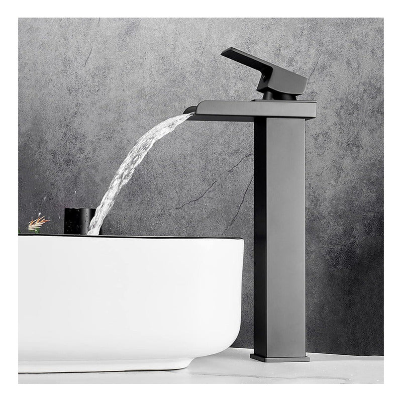 Llave Monomando Lavamanos Estilo Cascada Moderna Acero Negro