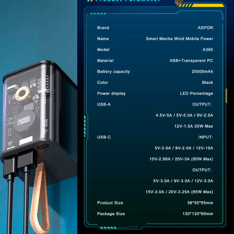 Bateria Portatil Cargador De 20000mah Powerbank 65w