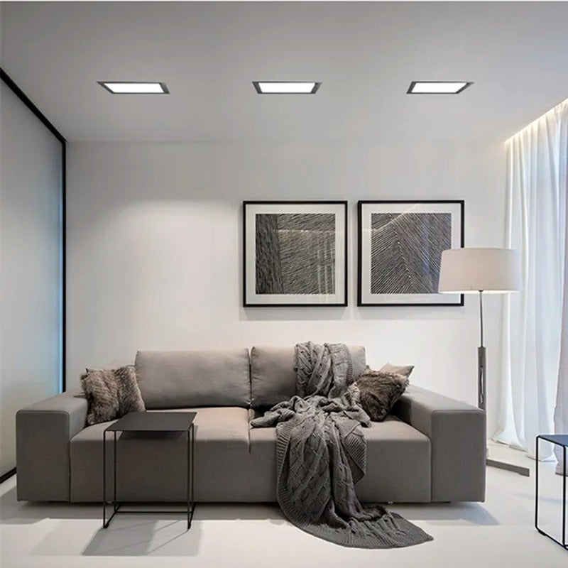 5 Foco Plafon Sobrepuesto Cuadrado 24w Luz Calida B. Negro