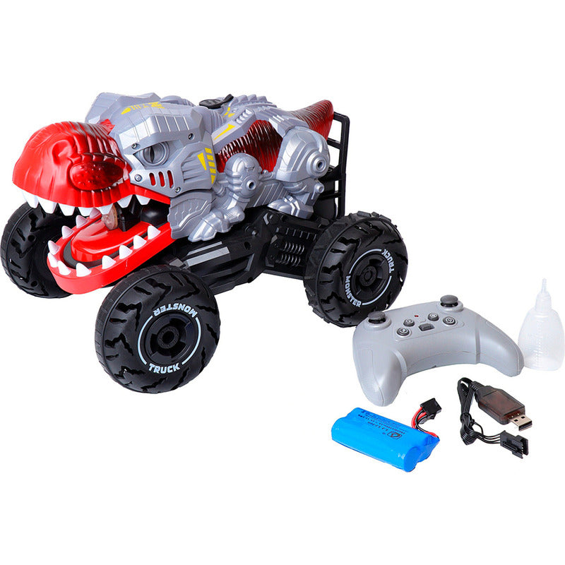 Auto a Control Remoto Dinosaurio Piruetas Humo Musica 360° 4x4