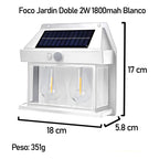 Farol Solar Aplique Pared 2 Ampolletas Led Sensor Luz Fría