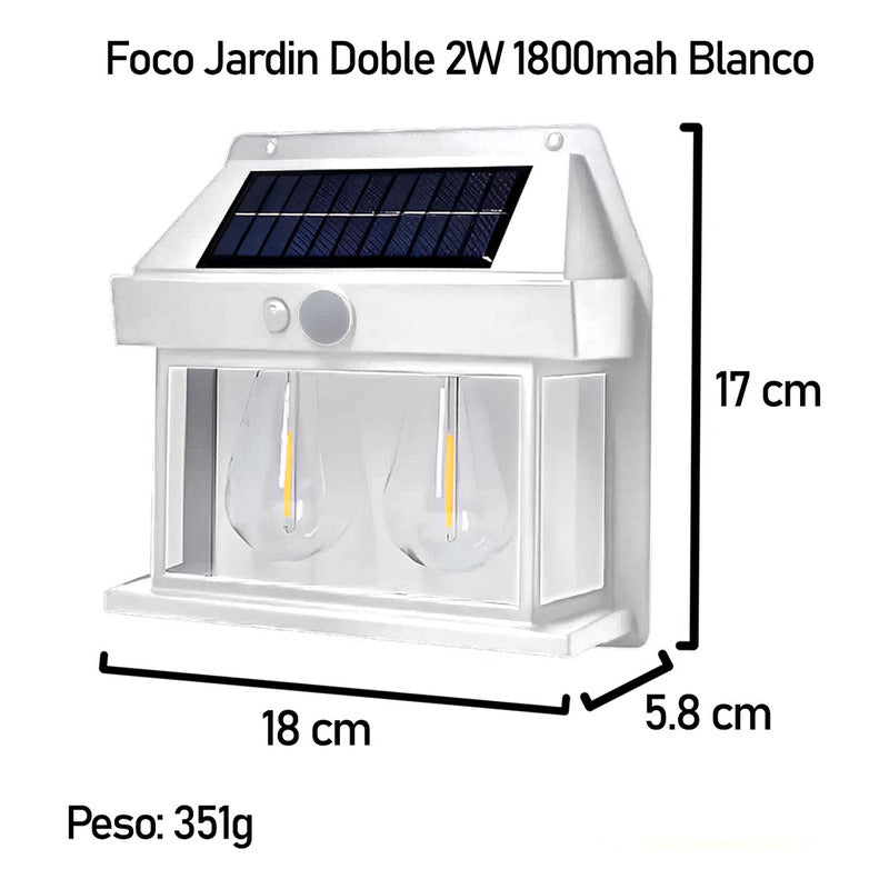 Farol Solar Aplique Pared 2 Ampolletas Led Sensor Luz Fría