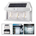 3 Farol Solar Aplique Pared 3 Ampolletas Led Sensor Luz Fría