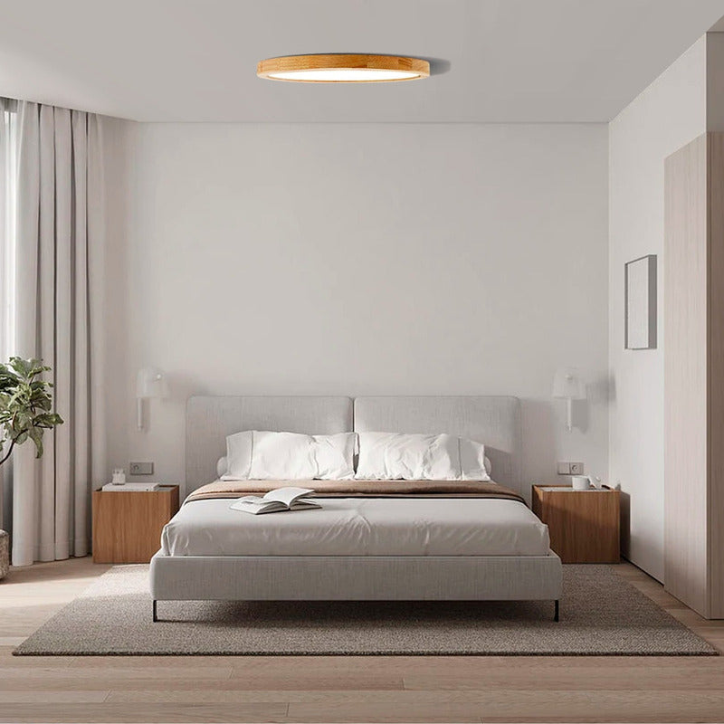 3 Foco Plafon Led Redondo Sobrepuesto 36w Luz Fria Madera