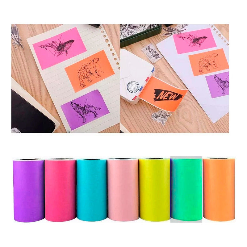 7 Rollos Papel Adhesivo Impresora Térmica Colores 57x30mm