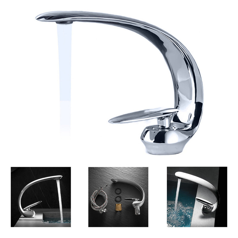 Llave Lavamanos Curva Premium Acero Inoxidable Niquel Baño