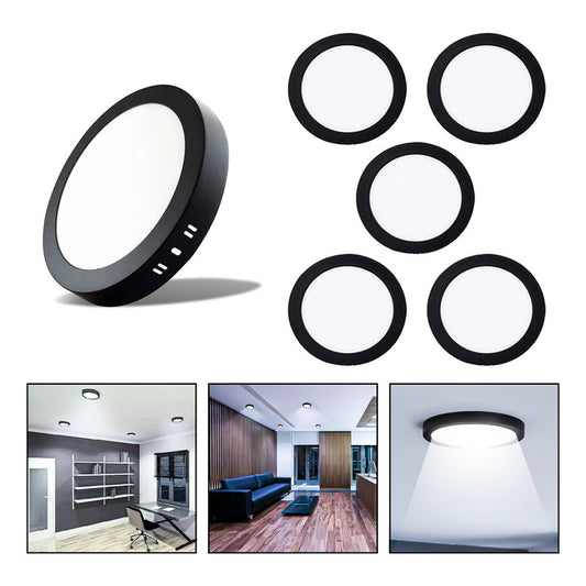 5 Foco Plafon Sobrepuesto Redondo 12w Luz Fria Borde Negro