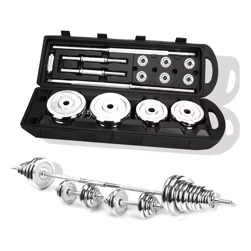 Set Mancuernas Barra Extendible 50 Kg Cromo Con Maleta