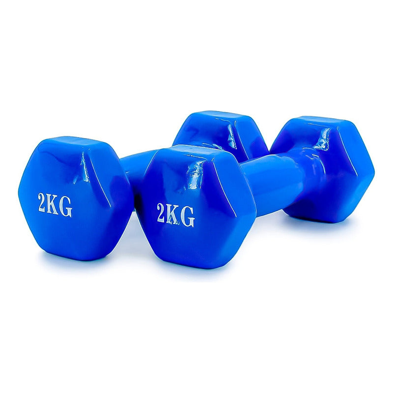Pesa Mancuerna 2kg Antideslizantes Vinilo Fitness Ejercicios