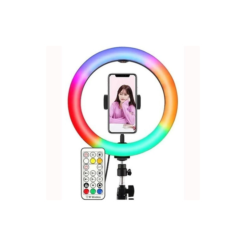 Aro De Luz Rgb Multicolor Con Control De 26cm Y Tripode 2.1m
