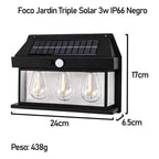 3 Farol Solar Aplique Pared 3 Ampolletas Led Sensor Luz Fría