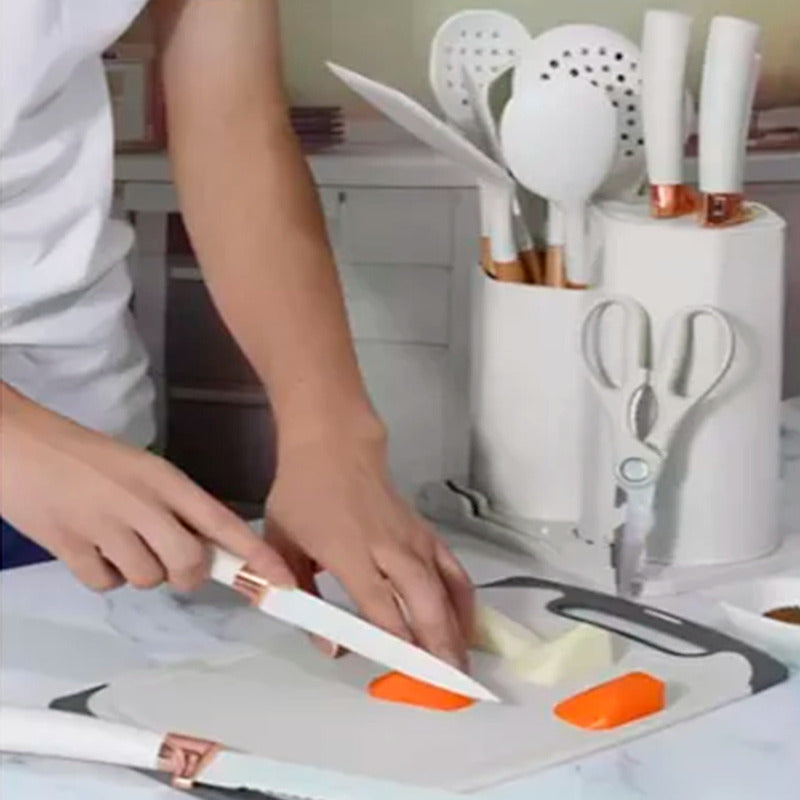 Set 19 Utensilios De Cocina Antiadherente Silicona Madera