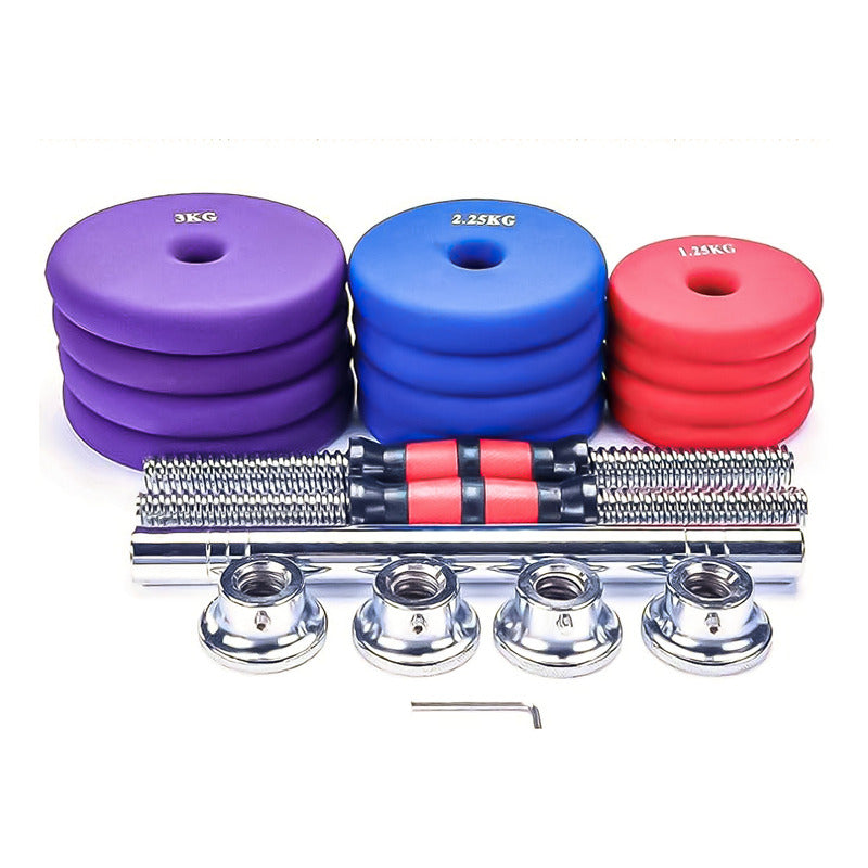 Set Mancuernas Y Barra 30kg Colores Acero Neopreno