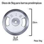 Pack 2 Disco Preolímpico 5 Kg C/u Cromado Profesional Agarre
