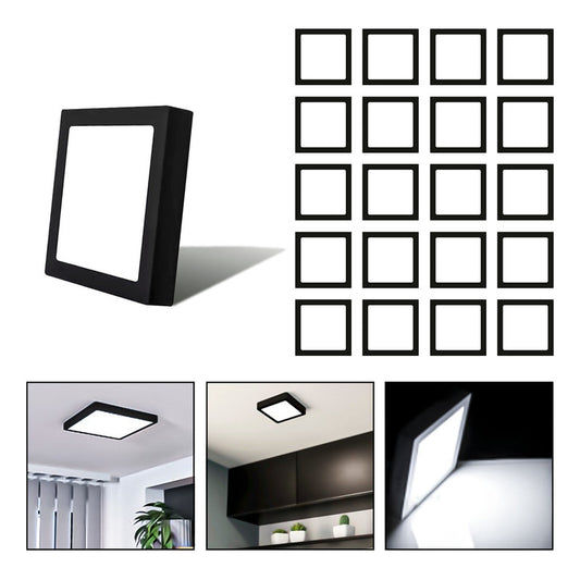 20 Foco Plafon Sobrepuesto Cuadrado 12w Luz Fria B. Negro