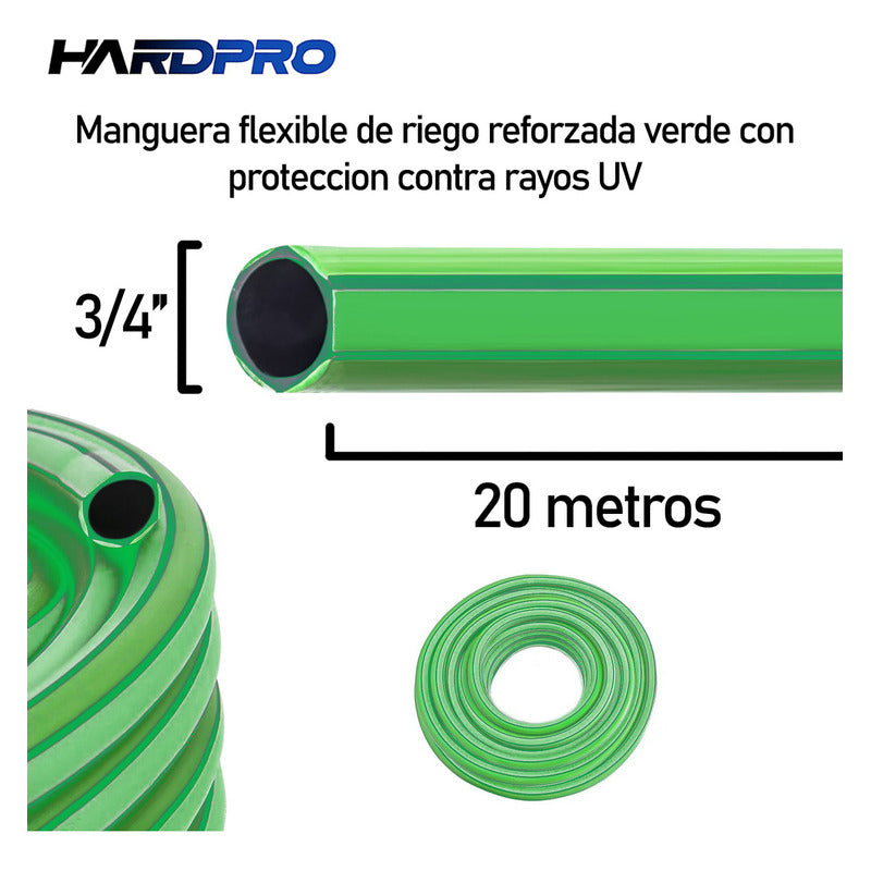 Manguera Riego Verde 20m 3/4 2.3mm Reforzada Proteccion Uv