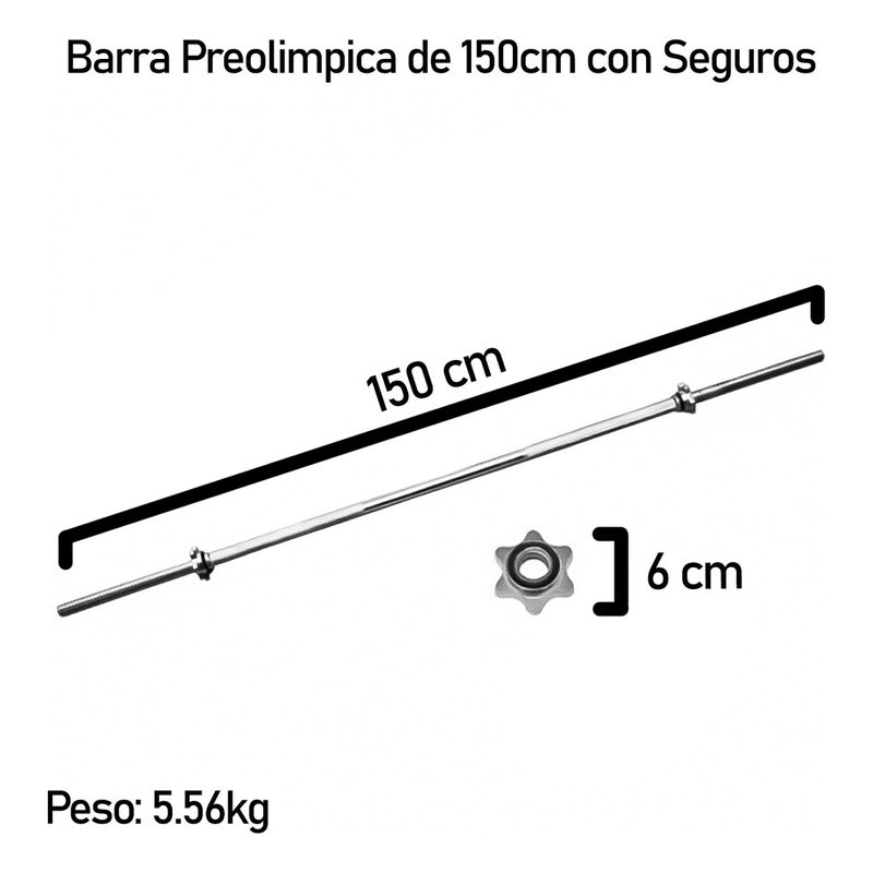 Barra Preolimpica 150cm Recta Cromada Gimnasio Fitness 6kg