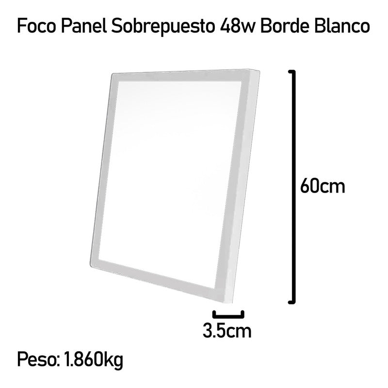 3 Foco Panel Led 48w 60x60cm Sobrepuesto Frio B. Blanco