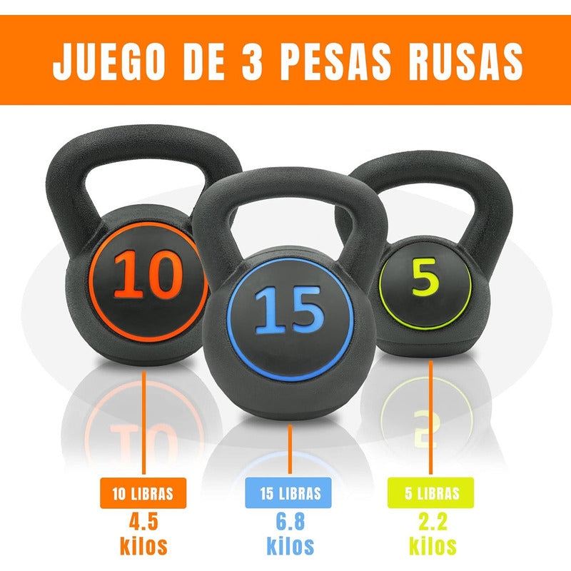 Kettlebell Set 3 Pesas Rusas 2.5/4.5/7 Kg Con Base Boomfit
