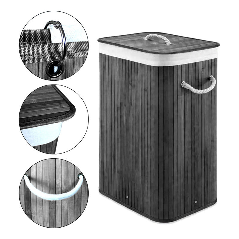 Cesto Canasto Ropa Sucia Bambu Whitmor 60 Cm Con Tapa Y Asas