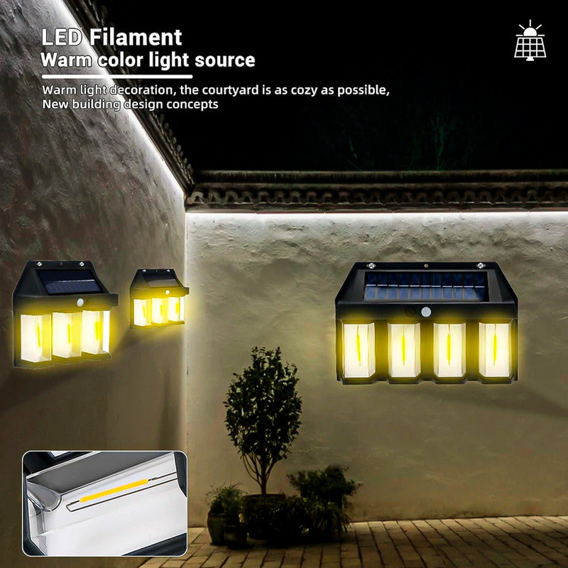 3 Farol Solar Aplique Pared 4 Led Sensor Movimiento L Cálida