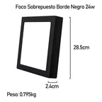 10 Foco Plafon Sobrepuesto Cuadrado 24w Luz Calida B. Negro