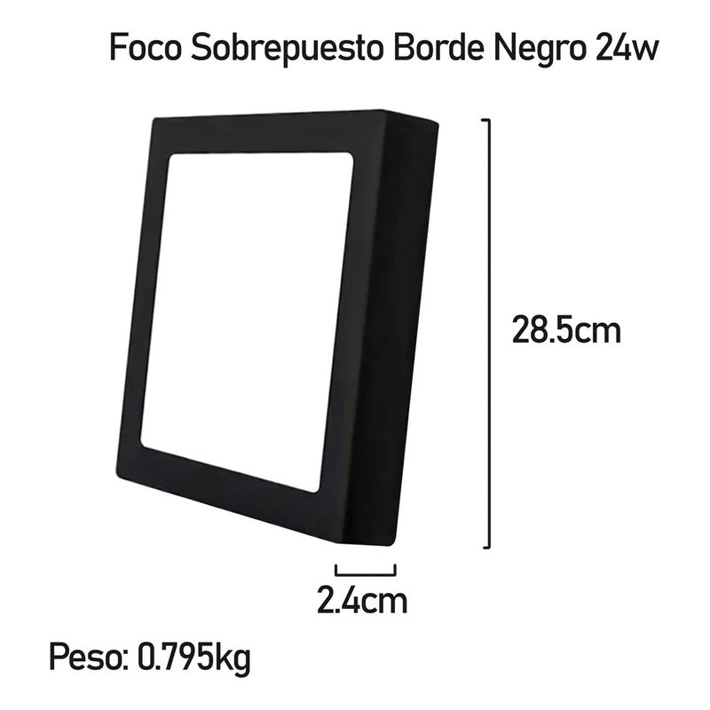 10 Foco Plafon Sobrepuesto Cuadrado 24w Luz Calida B. Negro