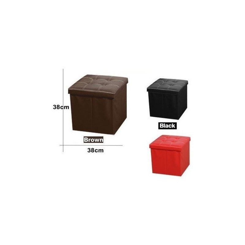Puff Baul Silla Ecocuero Plegable Organizador 38cm X 38cm