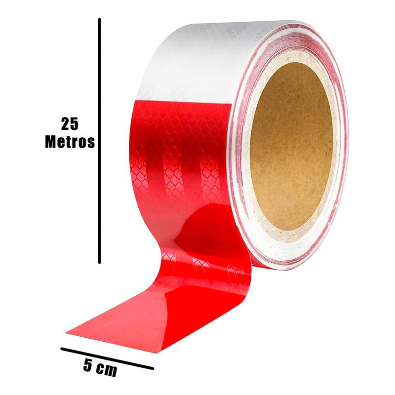 Cinta Reflectante Bicolor Plana Blanco Rojo 5cm X 25 Mts