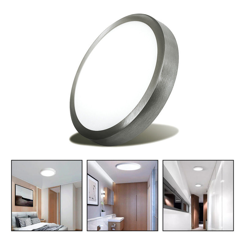 Foco Plafon Led Redondo Sobrepuesto 12w Luz Fria Niquel