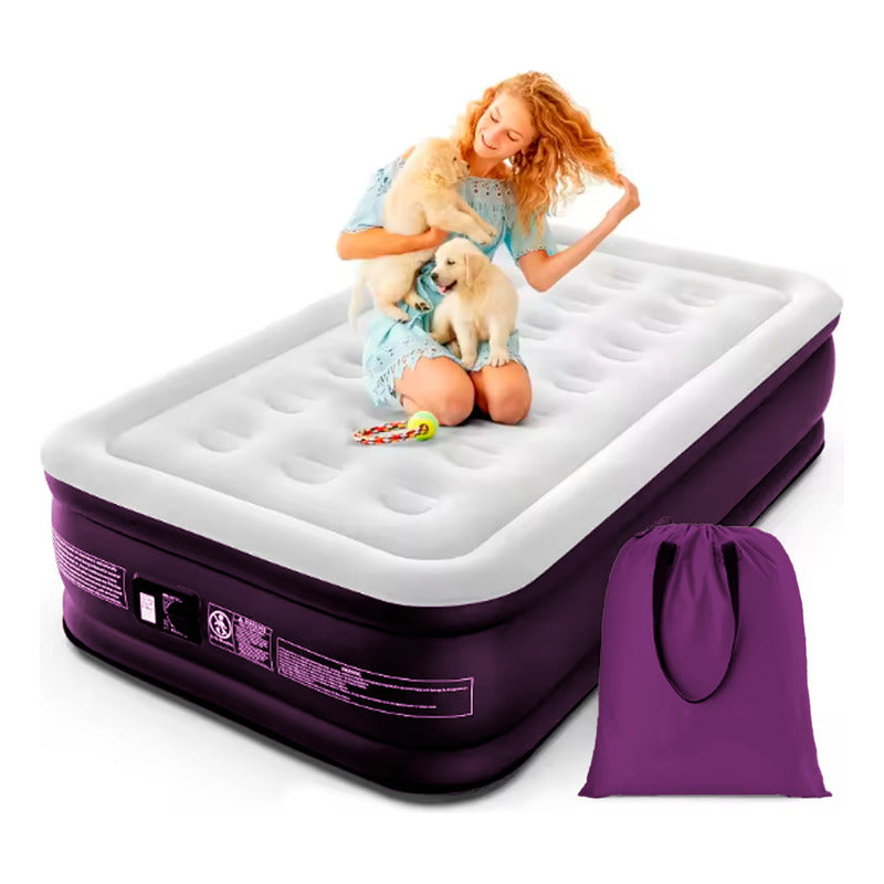 Colchon Cama Inflable Electrico Camping Glamping 1 plaza 45cm