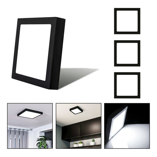 3 Foco Plafon Sobrepuesto Cuadrado 12w Luz Fria B. Negro