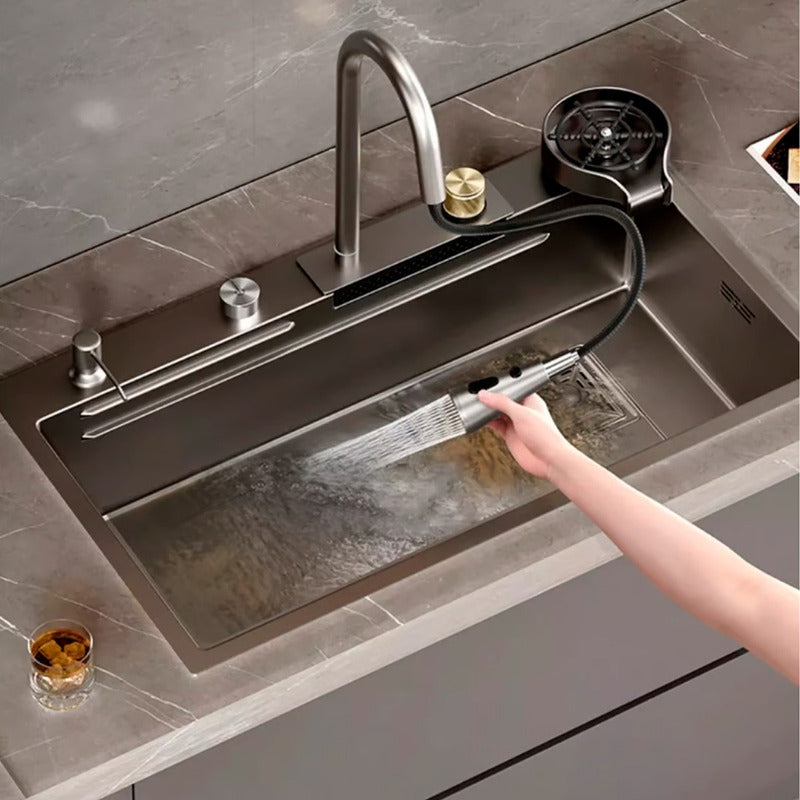 Lavaplatos Cascada Lavavasos Llave 2 Modos 68x45 Acero Inoxidable