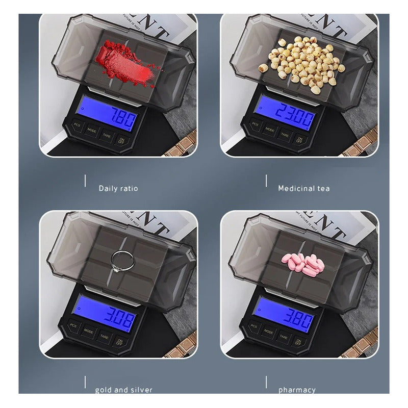 Pesa Digital Gramera Joyeria 0.01g A 500g 7 Unidades De Peso