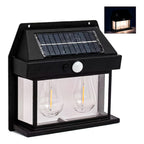 3 Farol Solar Aplique Pared 2 Ampolletas Led Sensor Luz Calida Jardin
