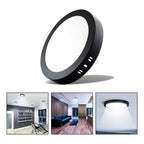 Foco Plafon Led Sobrepuesto Redondo 12w Luz Fria Borde Negro