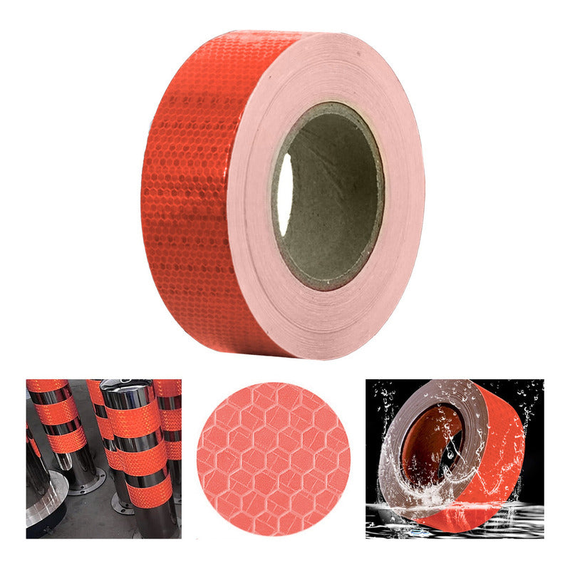 Cinta Reflectante Seguridad Roja Fluorescente 5cm X 25mts
