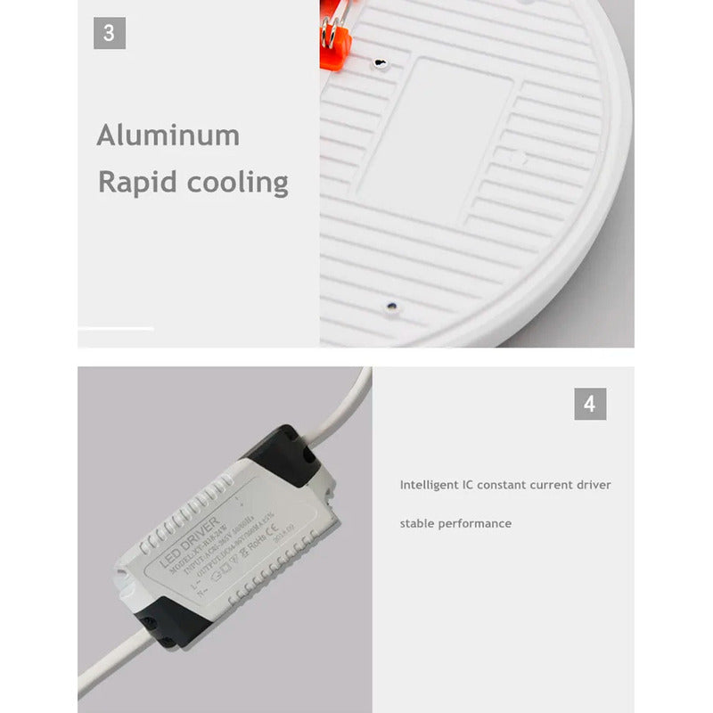 Pack 5 Foco Plafon Embutido 18w Sin Bordes Redondo Luz Fria