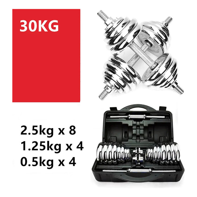 Set De Mancuernas Acero Ajustable 30Kg Con Maletín