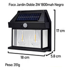 Farol Solar Aplique Pared 2 Ampolletas Led Sensor Luz Fría