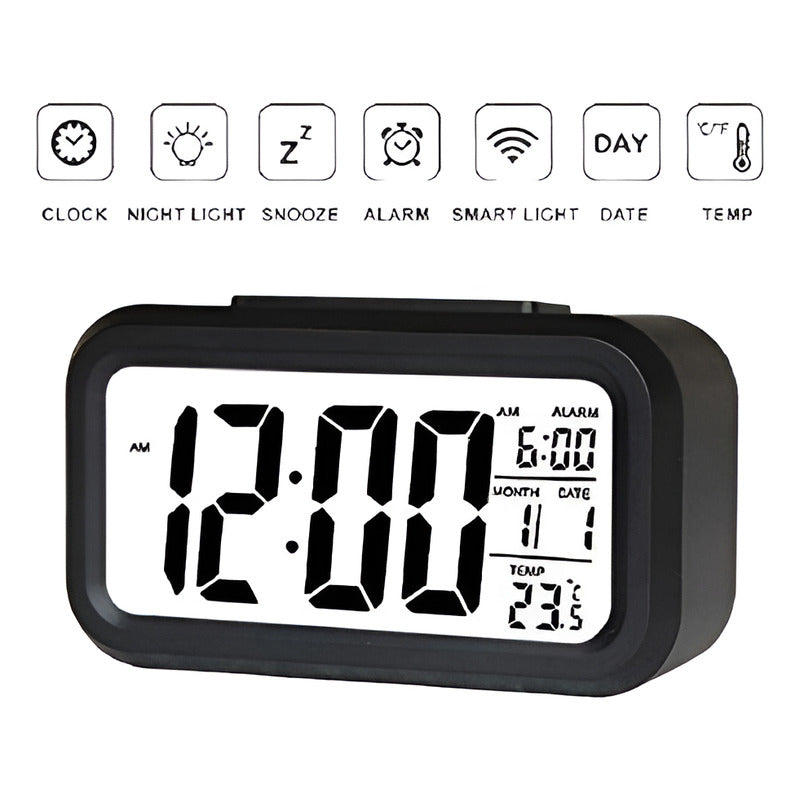 Reloj Despertador Digital Luz Lcd Temperatura Fecha 62115