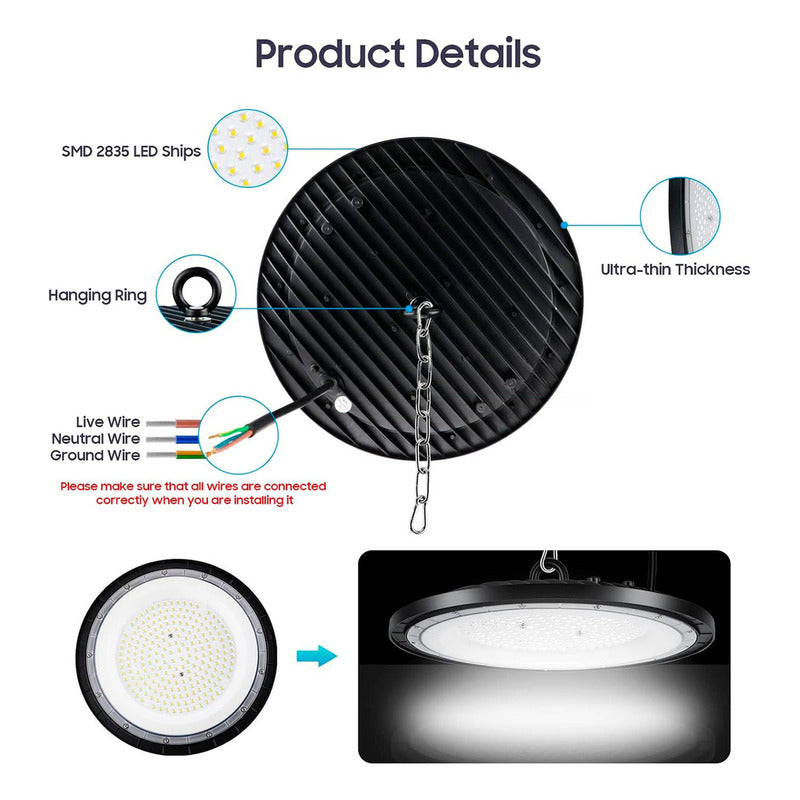 Pack 5 Foco Plafón Led 150w Ip65 Industrial 6500k Luz Fría