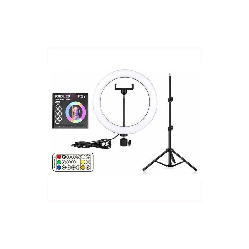 Aro De Luz Rgb Multicolor Con Control De 26cm Y Tripode 2.1m