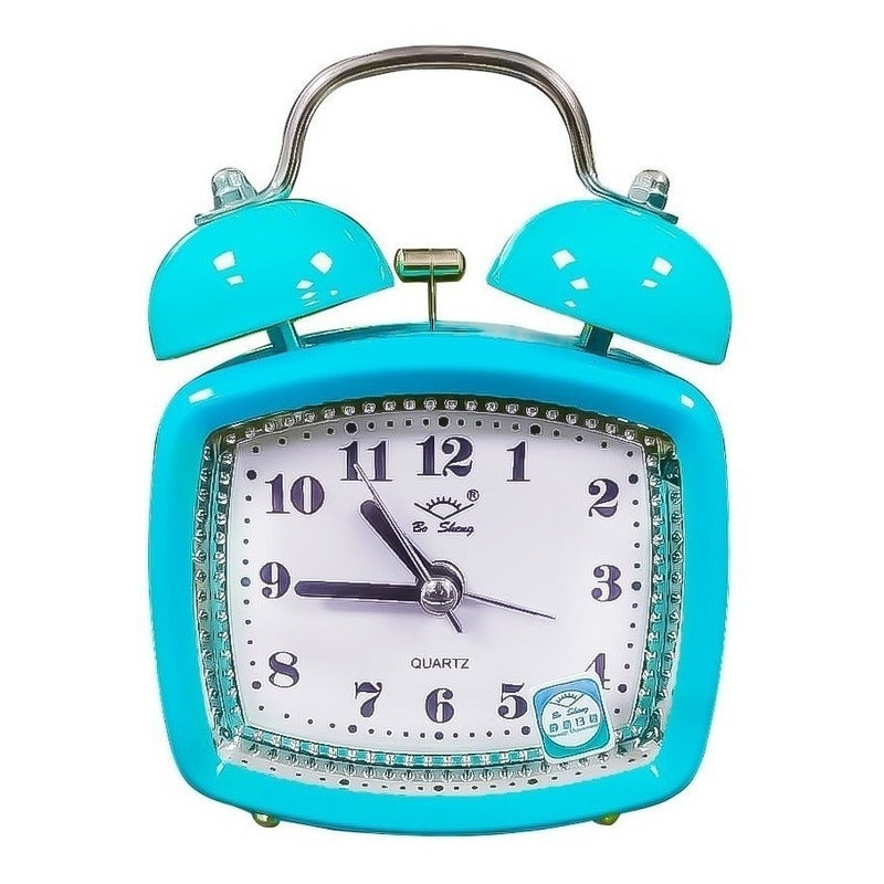 Reloj Despertador Antiguo Metalico De Campana Rectangular