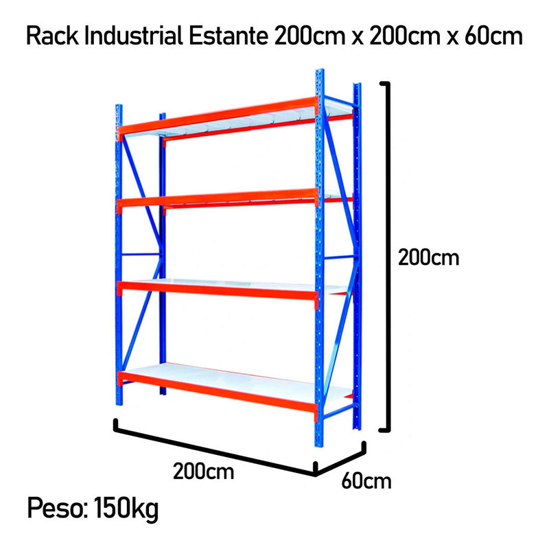 Pack 2 Estante Metálico Rack 200x200x60cm Sin Pernos 800kg